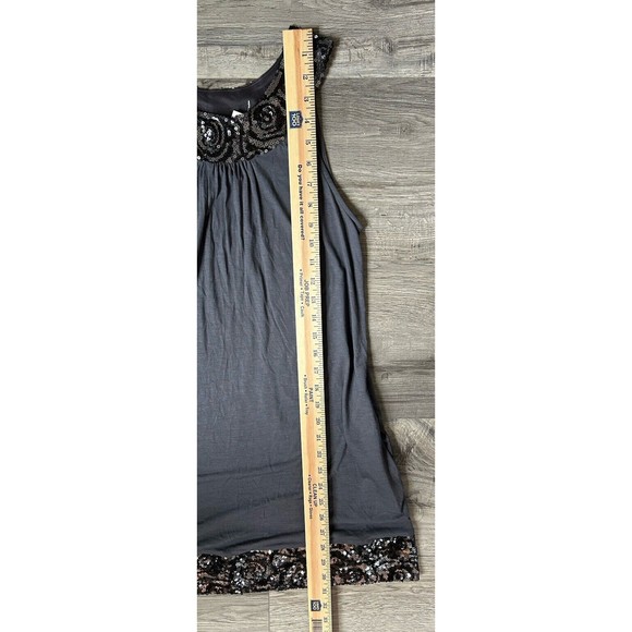 EXPRESS Charcoal Gray Sequin Trimmed Cotton Tunic Mini Dress Size S Side Pockets - Picture 6 of 10